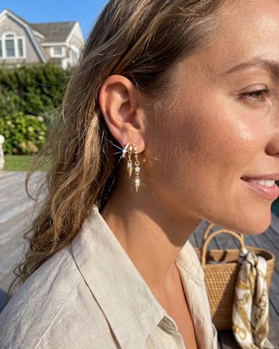 Gold Earrings for Women Trendy 14K Gold Plated Dangle Earrings Small Hoop Huggie Drop Stud Earrings Cubic Zirconia Simple Minimalist Dainty Chain Tassel Hypoallergenic Earrings - color: CZ Tassel & Gold