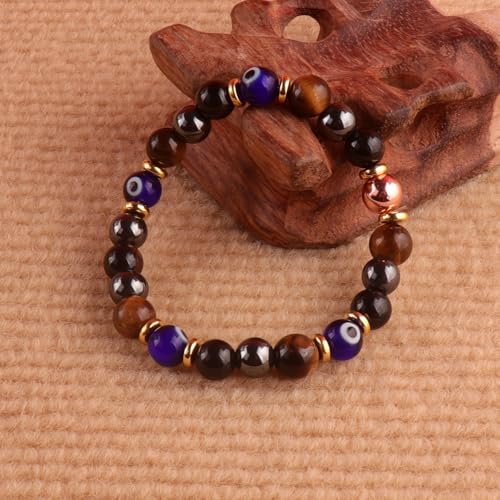KSQS Healing Stone Bead Bracelet for Women, Natural Gemstones Balance Protection Bracelet, Spiritual Crystal Beads Bracelet Anxiety Relief with Meaning Card - color: Evil Eye Protection