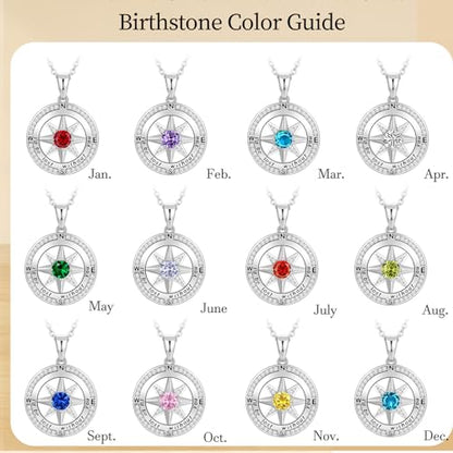 Peeshow Compass Birthstone Necklace for Women Wife, S925 Sterling Silver Gift for Wife Wedding Anniversary Birthday Gifts for Women Jewelry for Her Girlfriend I'd be Lost without You - style: 09-Sept-Sapphire