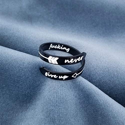 Opening Black Keep Going ring Stainless Steel Adjustable Never give up Jewelry Inspirational Opening Stacking Cute Hiphop Band - style: Never give up
