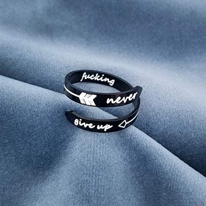 Opening Black Keep Going ring Stainless Steel Adjustable Never give up Jewelry Inspirational Opening Stacking Cute Hiphop Band - style: Never give up