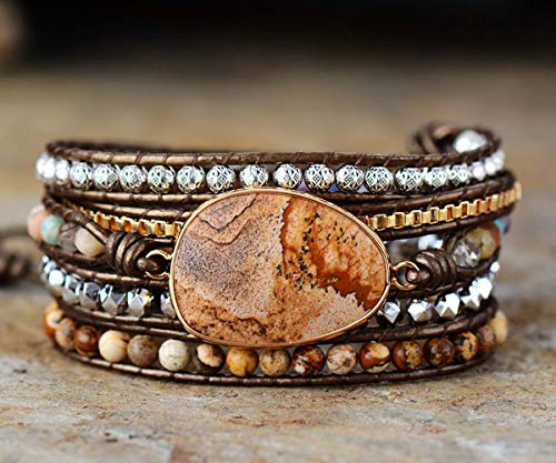 Boho Wrap Bracelet for Women, Handmade Natural Imperial Jasper Multi-Layer Stone Beaded Bracelet, Bohemian Healing Crystal Stone Jewelry Gifts