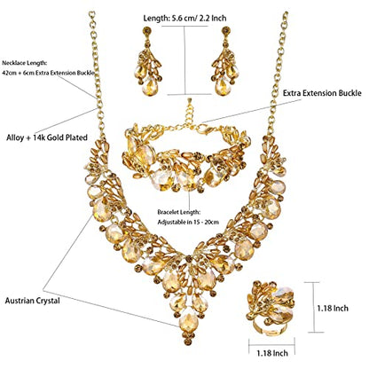 Jewelry Set for Women, Statement Necklace Dangle Earrings Bracelet Ring, White/KC Gold Plated Jewelry Set with Rhinestone Pearl Crystal Wedding Party Jewelry for Bridal Bridesmaid - color: Champagne-Gold Plated