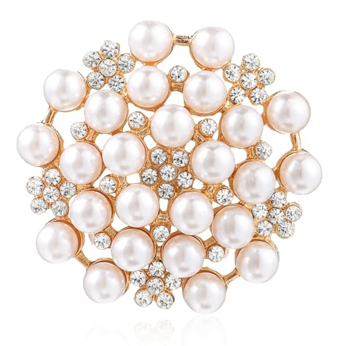 Elegant Pearl Brooches for Women, Floral Rhinestone Pearl Brooch Pins for Women Dance Party Wedding Bridal Fashion Jewelry