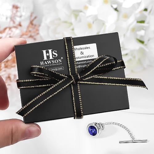 HAWSON Mens Tie Tack with Chain Round Crystal Wedding Business Accessories - color: Silver + Shapprie
