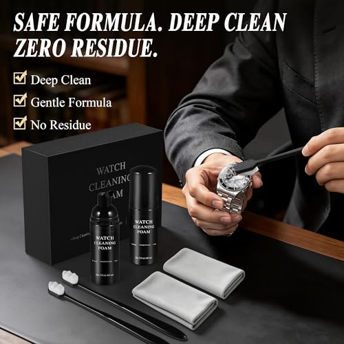 Watch Cleaning Kit Safe on all Metals & Crystals Watch Cleaner Foam 60ML, Watch & Jewelry Cleaning Cloth, Watch Cleaning Brush