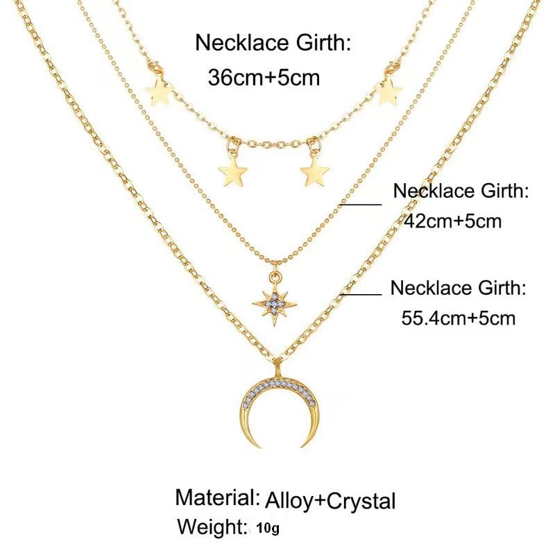 3 Layer Star Moon Pendant Necklace for Women, Gold Layered Crescent Moon Choker, Dainty Y2K Stackable Jewelry