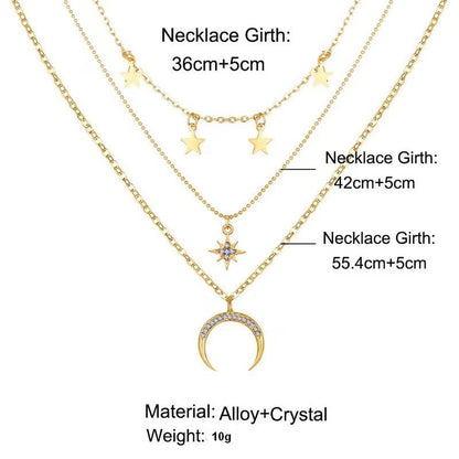 3 Layer Star Moon Pendant Necklace for Women, Gold Layered Crescent Moon Choker, Dainty Y2K Stackable Jewelry