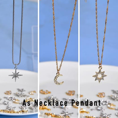 stino Jewelry Celestial Charms Set, Moon Star Sun Pendants | 48/56 Pcs, Silver & Gold Plated, DIY Jewelry Making Accessories - style: Rhinestone