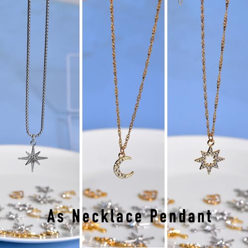 stino Jewelry Celestial Charms Set, Moon Star Sun Pendants | 48/56 Pcs, Silver & Gold Plated, DIY Jewelry Making Accessories - style: Rhinestone