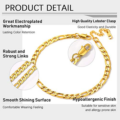 PROSTEEL Ankle Bracelets for Women, Silver/Gold/Black, Waterproof Anklets | Waterproof, Stainless Steel, Summer Beach Jewelry, Durable & No Tarnish, Come with Gift Box, 8-10.5" Adjustable, Plus Size - color: D: gold-figaro chain-6mm
