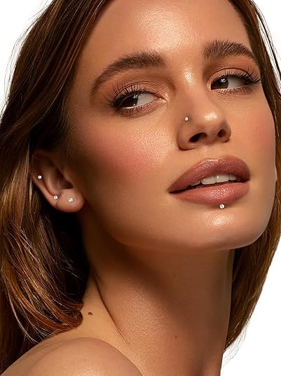 Oveta Threadless Push in Lip Rings 16G/18G/20G Labret Jewelry CZ Lip Studs Stainless Steel Cartilage Earrings for Women Monroe Medusa Piercing Jewelry 6/7/8/10/12mm Bar Length - color: Silver, size: 20G*6/8/10/12mm bar