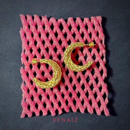 RENAIZ Bold Statement Hoop & Stud Earrings for Women – 14K Gold & Rhodium Plated Maximalist Jewelry, Chunky Geometric Boho Earrings, Hypoallergenic Non-Tarnish Trendy Gift - color: Yellow Gold, style: Twisted Rope Chunky
