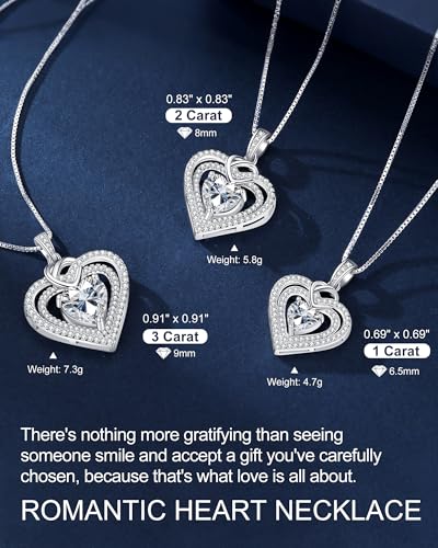 InfinityLove Heart Pendant Necklaces for Women, 2-5 Carat Moissanite Heart Necklace, Anniversary Birthday Christmas Valentine Engagements Mothers Day Jewelry for Wife Her Girlfriend Mom Daughter - color: Silver-3.5CT