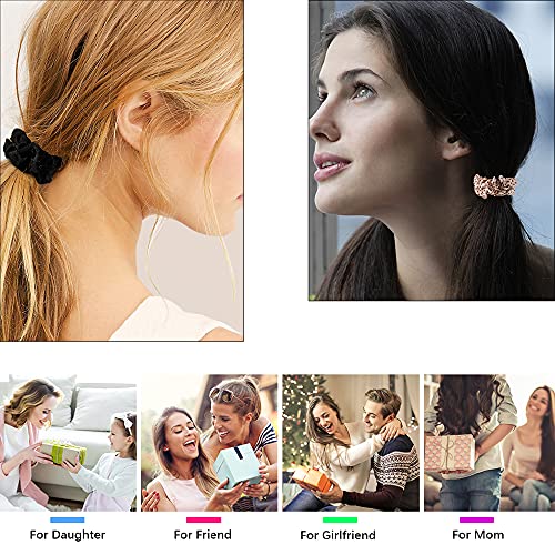 Hair Ties Silk Satin Scrunchies - Small Mini Thin Elestics Ponytail Holder Hair Bands Skinny Scrunchy For Thick Curl Hair No Crease Hair Ties Soft Accessories No Hurt Your Hair for Women and Girls - color: Solid and flower