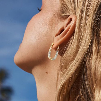 DREMMY STUDIOS Gold Dainty Huggie Hoop Earrings 18K Gold Plated Exquisite Open Tassel Dangle Charm Drop Sleeper Geometric Cross Coin Star Heart White CZ Simple Hypoallergenic Earrings for Women - color: U shaped-Hoop