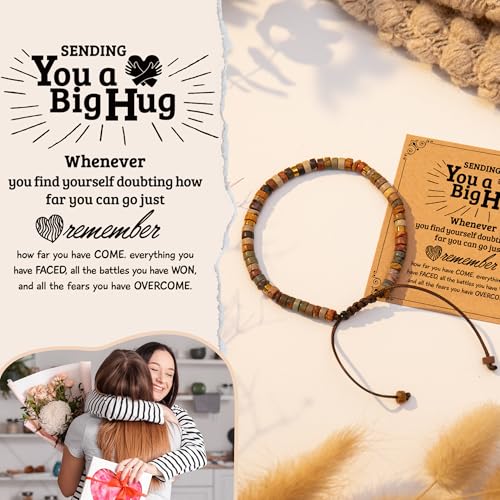 Inspirational Bracelet Gifts for Women, Natural Stone Beaded Bracelets | Thinking of You Get Well Soon Encouragement Healing Bracelets Christmas Day Birthday Gifts for Women Friends Sister - color: A-C JASPER STONE-BIGHUG
