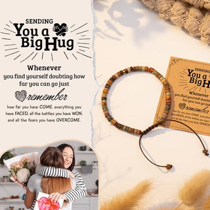 Inspirational Bracelet Gifts for Women, Natural Stone Beaded Bracelets | Thinking of You Get Well Soon Encouragement Healing Bracelets Christmas Day Birthday Gifts for Women Friends Sister - color: A-C JASPER STONE-BIGHUG