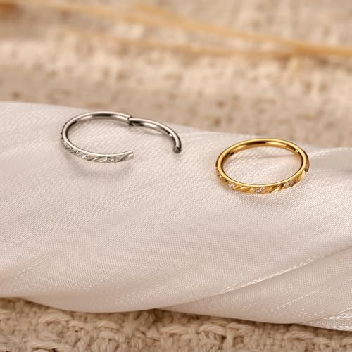 FUNLMO 316L Surgical Steel Cube Zircon Nose Ring Septum Jewelry Helix Conch Tragus Rook Daith Piercing Jewelry Cartilage Earring for Women Men - color: Gold