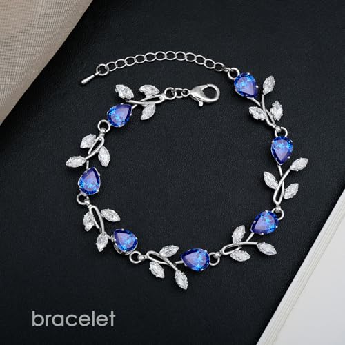 CSY Elegant Bridal Jewelry Sets Clear Cubic Zirconia Wedding Necklace Earrings Bracelet Set for Birdes Bridesmaids CZ Prom Jewelry - color: Royal Blue-Necklace Earrings Bracelet
