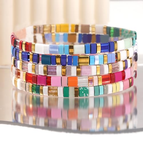 Candy Colorful Tila Flat Beads Bracelets for Women Trendy Unique Friendship Handmade Stackable Christmas Jewelry Gifts - color: blue
