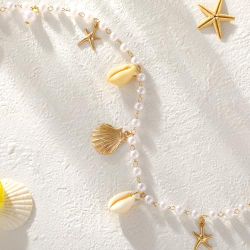 XZQTIVE Starfish Pearl Waist Chain Belts for Women Mermaids Seashell Pearl Belly Chain Gold Pirate Rave Festival Summer Bikini Beach Jewelry Accessories - style: Starfish-7