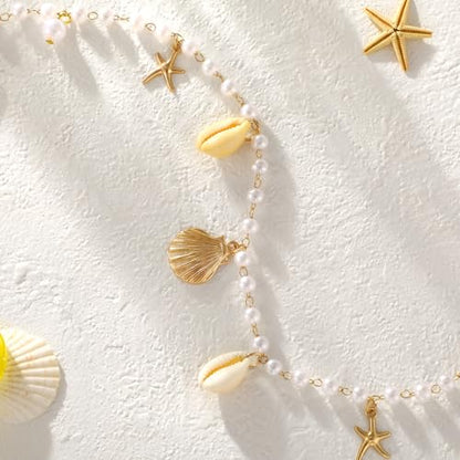 XZQTIVE Starfish Pearl Waist Chain Belts for Women Mermaids Seashell Pearl Belly Chain Gold Pirate Rave Festival Summer Bikini Beach Jewelry Accessories - style: Starfish-7