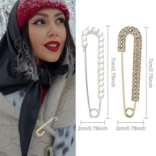 8 Pieces Retro Sweater Shawl Clips Faux Crystal Pearl Brooch Pins for Women Girls Costume Accessory, Waist Back Cincher for Cardigan Collar Dress Shirt Jeans
