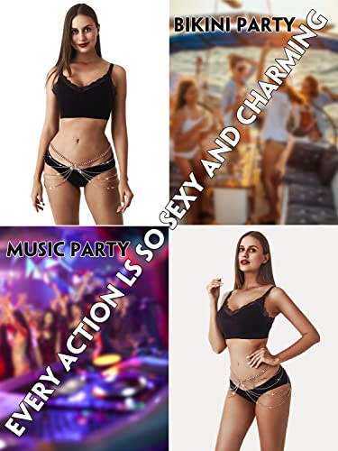 Rhinestone Body Chains Jewelry For Women And Girls Sexy Belly Waist Chain Bikini Beach Accessories Suitable for a Variety of Carnival scenes - style: Small-30INCH -GOLD