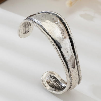 Handmade 925 Sterling Silver Bangle Bracelets For Women Irregular Hammered Cuff Bangles Texture Bangle Bracelets Open Adjustable Cuff Bangles For Women Wide Band Bangles Simple Statement Bangle Gifts - color: C
