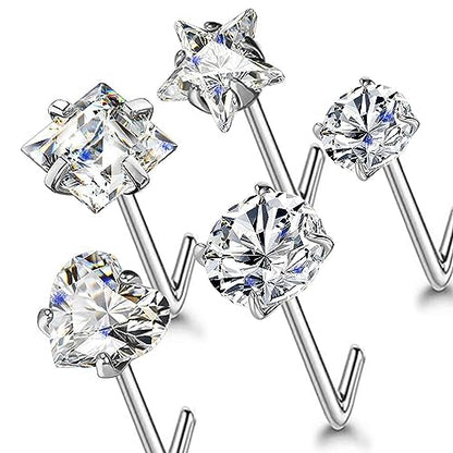 14k Gold Plated 316L Surgical Steel 22g/20g/18g Nose Rings Studs L-Shape Bone Screw Nostril Piercing 1.5mm 2mm 2.5mm 3mm 3.5mm 4.5mm CZ Nose Studs for Women - color: 18g 5pcs L Silver 316L Surgical Steel