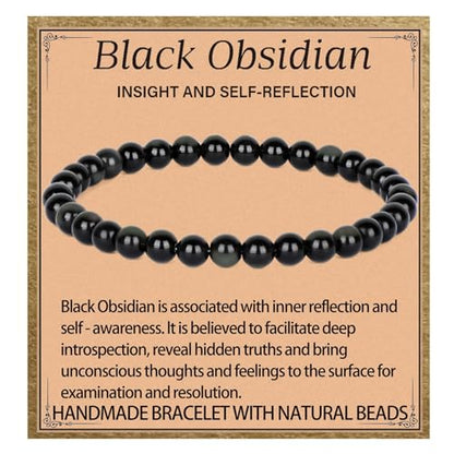 LPBeads Handmade Natural Gemstone Stretch Elastic Bracelet Healing Crystal Round Stone Beads Jewelry Gifts for Women Men - color: Black Obsidian, size: 6mm