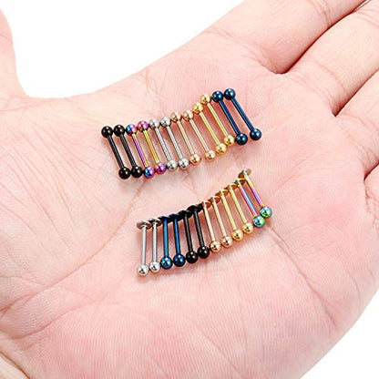 12-24PCS 16G Eyebrow Ear Helix Tragus Cartilage Earring Lip Rings Barbell Body Piercing Jewelry 6mm 8mm 10mm 12mm - style: 24PCS - 10mm Straight & Lip Barbell