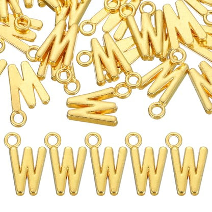 uxcell Letter Charm, Alloy Letter Initial Alphabet Charm for DIY Craft Jewelry Making Bracelets Earrings Necklace - color: Gold - W