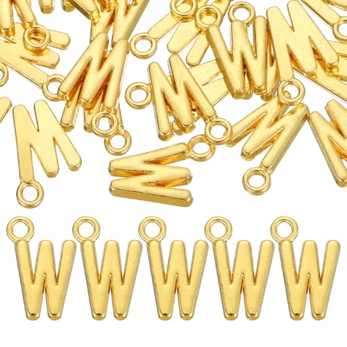 uxcell Letter Charm, Alloy Letter Initial Alphabet Charm for DIY Craft Jewelry Making Bracelets Earrings Necklace - color: Gold - W