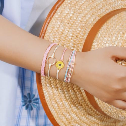 Sunflower Friendship Bracelets Boho Stackable String Bracelets Cute Trendy Gifts for Teen Girls Women - color: Pink