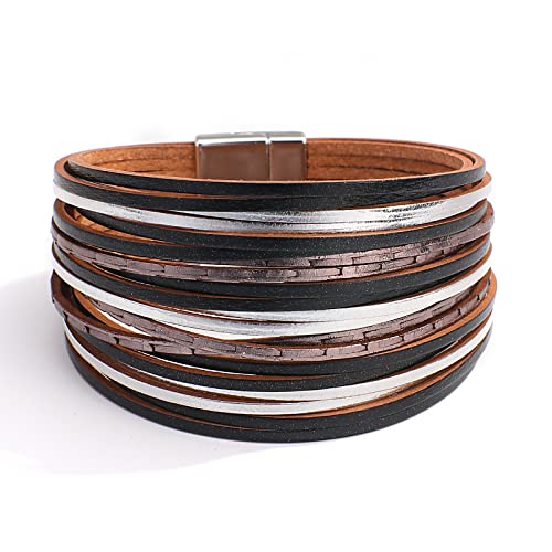 hotoo Leather Wrap Bracelet for Women - color: Black Leather Bracelets