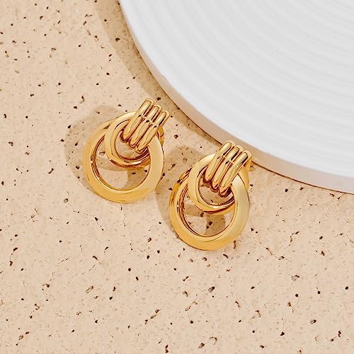 Gold Chunky Earrings for Women Geometric Knot Link Drop Dangle Earrings 14K Gold Plated Statement Earrings Trendy Gold Jewelry - color: Style 6
