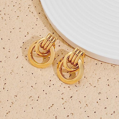 Gold Chunky Earrings for Women Geometric Knot Link Drop Dangle Earrings 14K Gold Plated Statement Earrings Trendy Gold Jewelry - color: Style 6