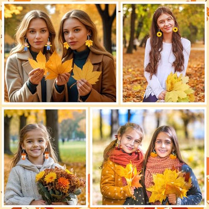 8 Pairs Fall Acrylic Earrings for Women Thanksgiving Dangle Jewelry | Pumpkin Sunflower Maple Leaf Earrings, Fall Thanksgiving Autumn Jewelry Gifts Party Accessories, Lightweight, Double Side - style: Fall Thanksgiving
