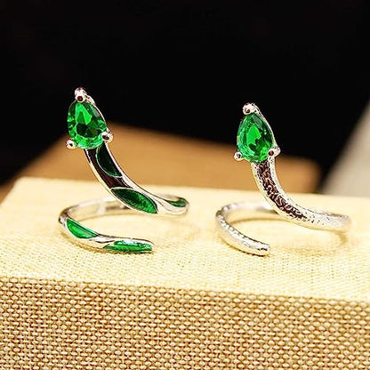 Gothic Silver Snake Ring Set - Open, Adjustable, Stacking Midi Index Finger Rings for Women and Girls (2 Pcs) - style: style-3