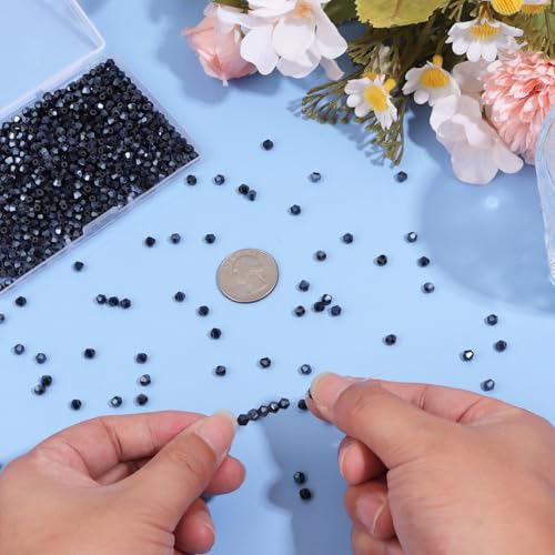 1000Pcs 4mm Faceted Crystal Glass Bicone Beads Loose Bead for DIY Bracelet Necklace Earring Keychain Jewelry Making,Black AB - color: Black AB