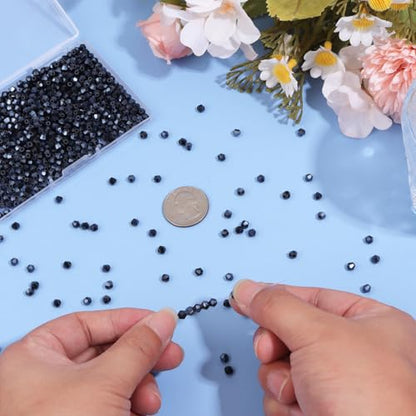 1000Pcs 4mm Faceted Crystal Glass Bicone Beads Loose Bead for DIY Bracelet Necklace Earring Keychain Jewelry Making,Black AB - color: Black AB