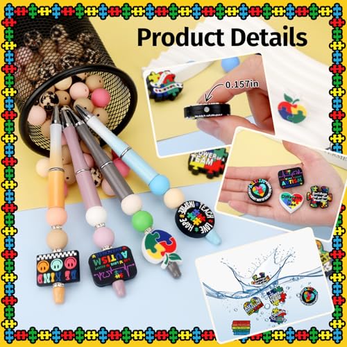 12pcs Autism Silicone Focal Beads for Pens | Focal Beads for Keychain Making,Pens,Bracelet,Necklace Crafts,Bulk Silicone Beads for DIY（Autism） - color: Autism