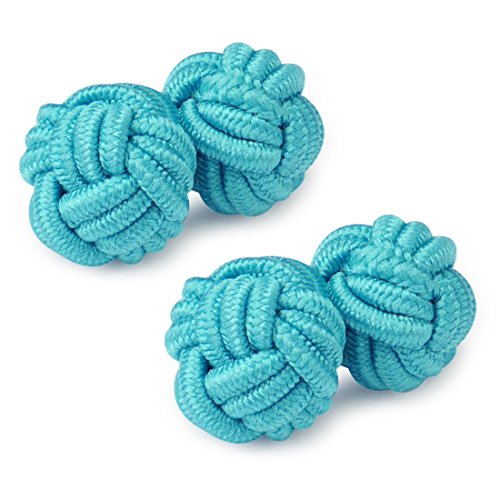 HONEY BEAR Round Silk Knot Elastic Fabric Cufflinks for Men Women 1 Pair | Wedding Business, Tarnish-Resistant, for Groomsmen, Father, Husband, Wife, Anniversary, and Formal Events - style: Turquoise Green