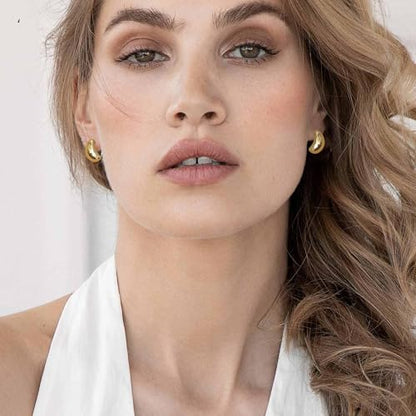 Small Chunky Gold Hoop Earrings For Women, 14k Gold Thick statement huggie hoop earrings Trendy Hoop Earrings Set Hypoallergenic Fashion Earrings - color: Gold -Bean