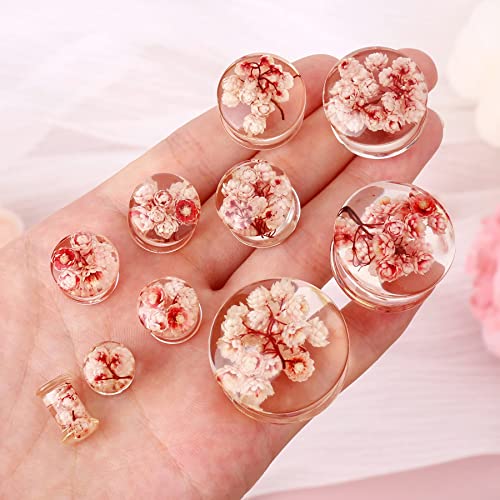 Jewseen 2Pcs Flower Ear Gauges 2g to 1'' Organic Real Flower Resin Plugs - color: (00g)=10mm