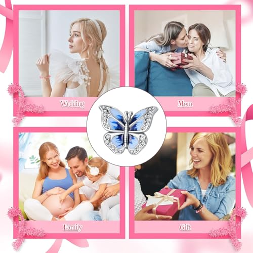 Charm for Bracelets and Necklaces, Heart Animals 925 Sterling Silver Bead Celestial Sun Moon Star Charms Jewelry Gift for Women Girls - color: Blue Butterfly Charm
