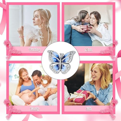 Charm for Bracelets and Necklaces, Heart Animals 925 Sterling Silver Bead Celestial Sun Moon Star Charms Jewelry Gift for Women Girls - color: Blue Butterfly Charm