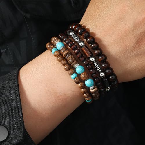 Wood Bead Necklace Africa Wooden Chain Statement Unisex Chunky Necklaces - color: 5 Wooden bracelet-blue